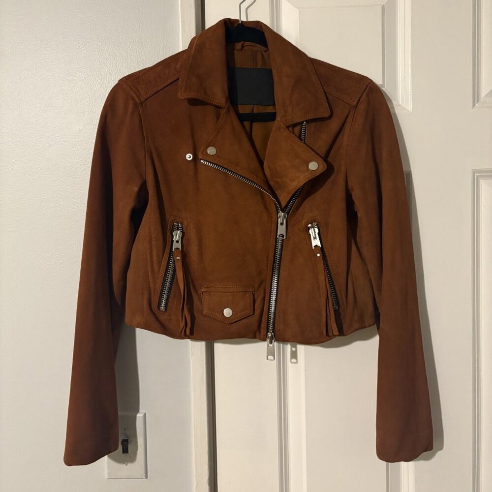 Allsaints Elora Biker Jacket, Suede Size 6 - image 1